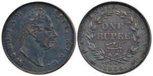 William IV, Silver Rupee, 1835, ’F’ incuse, A/II / 19 Berries, Bud leaves. Extremely Fine.