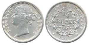 Victoria Queen, Silver ¼ Rupee, 1841, divided legend, WWS raised/10 Berries, ’S’ is re- en