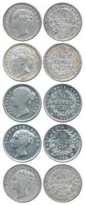 Victoria Queen, Silver ¼ Rupee, 1841, continuous legend and divided legend. Fine to Very F