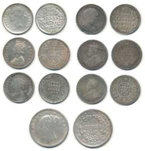 Victoria Queen, Silver ¼ Rupee, 1840, continuous legend; Victoria Queen, Edward VII and Ge