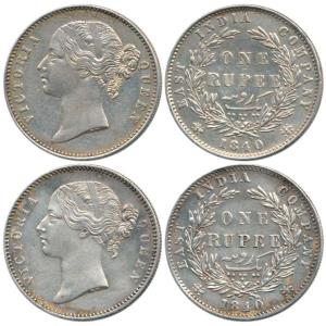 Victoria Queen, Silver Rupee, 1840, divided legend, WW raised/28 Berries. About Uncirculat