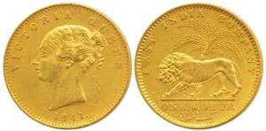 Victoria Queen, Gold Mohur, 1841, continuous legend, without initial on truncation (KM 461