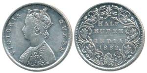 Victoria Queen, Silver ½ Rupee, 1862, C/II. About Very Fine.