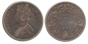 Victoria Queen, Silver ½ Rupee, Original Proof, 1862, London Mint. Nice even toning, Proof