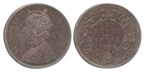 Victoria Queen, Silver Rupee, Original Proof, 1862, London Mint. Nice even toning, Proof, 
