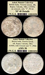Victoria Queen, Silver Rupee, 1862, Calcutta Mint, A / I and A / II, no dot. Slabbed in NG