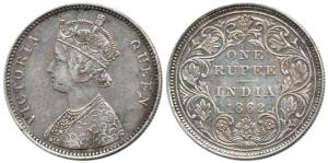 Victoria Queen, Silver Rupee, 1862, Bombay Mint, A / II / 0 / 5, broken ’D’ in India. Very
