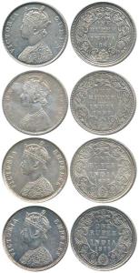 Victoria Queen and Empress, Silver Rupee, 1862, Madras Mint, B/II, 1898, C2/I / ’B’ incuse