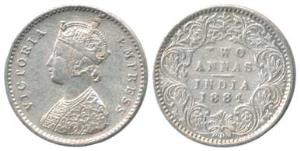 Victoria Empress, Silver 2 Annas, 1884, A/I / ’B’ raised. Extremely Fine, Scarce.