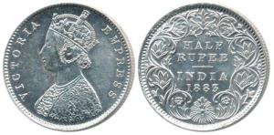Victoria Empress, Silver ½ Rupee, 1883, A/I / ’C’ incuse. Extremely Fine, Extremely Rare.