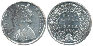 Victoria Empress, Silver 1/2Rupee, 1884, A/I / ’C’ incuse. Very Fine.