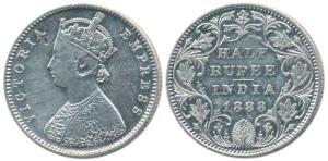 Victoria Empress, Silver ½ Rupee, 1888, A/II / ’B’ raised. About Very Fine.