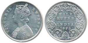 Victoria Empress, Silver ½ Rupee, 1893, A/I ’B’ incuse. About Very Fine.