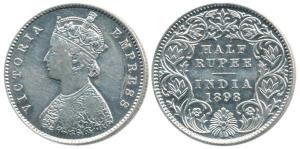 Victoria Empress, Silver ½ Rupee, 1898, A/I ’C’ incuse. AboutVery Fine.