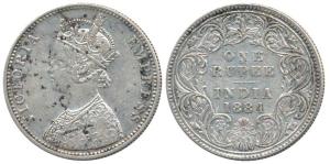Victoria Empress, Silver Rupee, 1884, A6/I ’B’raised. About Very Fine, Unlisted, Rare.
