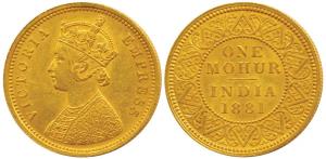 Victoria Empress, Gold Mohur, 1881, Bombay Mint, (Prid 16). Extremely Fine, Rare.