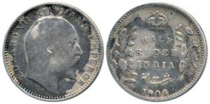 Edward VII, Silver ½ Rupee, 1906, Calcutta Mint, no mint mark. Fine, Scarce.