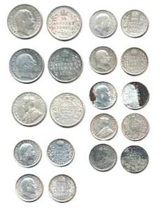 George V and Edward VII, Silver ¼ Rupee and 2 Annas, 1904, 1910, 1912, 1906, 1907, 1908, 1