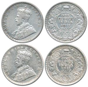 George V, Silver Rupee (2), 1911, Calcutta Mint. Very Fine. (2)