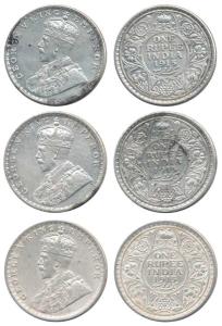 George V, Silver Rupee, 1915 (3), Bombay and Calcutta Mint. About Extremely Fine. (3)
