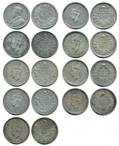 George V, Silver Rupee, 1916; George VI, Silver Rupee (8), 1940 (2), 1941 (2), 1942 (2), 1