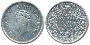 George VI, Silver ½ Rupee, 1938, Bombay Mint. Very Fine.