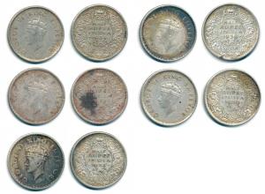 George VI, Silver ½ Rupee (5), 1938 (3) and 1939 (2). Fine+ to Very Fine, Scarce. (5)
