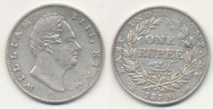 William IV, Silver Rupee, 1835, B / II, No initial, 20 Berries, Bud leaves. Very Fine.