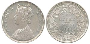 Victoria Queen, Silver Rupee, 1862, Bombay Mint, B / II, plain cones, elongated pearls to 