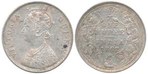 Victoria Queen, Silver Rupee, 1862, Bombay Mint, B / II, crude style reverse, pointed tips