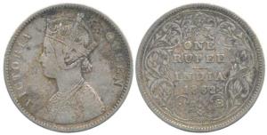 Victoria Queen, Silver Rupee, 1862, Calcutta Mint, A / II, plain cones, small cone over ’E
