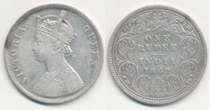 Victoria Queen, Silver Rupee, 1862, Calcutta Mint, A / I, with crescent, 1 in date tilted 
