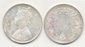 Victoria Queen, Silver Rupee, 1862, Bombay Mint, B / II / 0 / 3 dots, (Pr 77). About Extre
