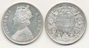 Victoria Queen, Silver Rupee, 1862, Bombay Mint, A / II / 0 / 4 dots (Pr 79). Uncirculated