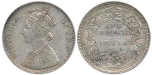 Victoria Queen, Silver Rupee, 1862, Bombay Mint, A / II / 1 / 7 dots, top dot in top flowe