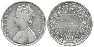 Victoria Queen, Silver Rupee, 1862, Bombay Mint, B / II / 0 / 10 dots. Very Good, Extremel