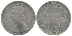 Victoria Queen, Silver Rupee, 1862, Bombay Mint, A / II / 1 / 12 dots. Very Good, Extremel