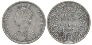 Victoria Queen, Silver Rupee, 1862, Bombay Mint, A / I / 1 / 2 dots, (Pr 102). About Very 