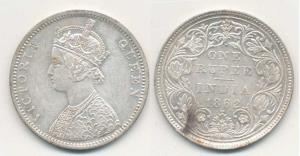 Victoria Queen, Silver Rupee,1862, Bombay Mint, A / II / 1 / 2 dots, (Pr 103). About Extre