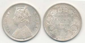 Victoria Queen, Silver Rupee, 1862, A / I; A / IIa, 4 pineapple; A / III. Very Fine to Abo