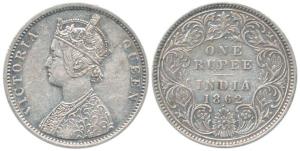 Victoria Queen, Silver Rupee, 1862, A2 / I1 / 1 dot. Very Fine, Very Rare.