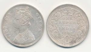 Victoria Queen, Silver Rupee, 1862, A2 / II1 / 1dot; A2 / II 1 / 2 dot. Very Fine to Very 
