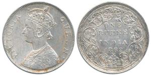 Victoria Queen, Silver Rupee, 1862, B / II 2 / 3. Very Fine+, Very Rare.