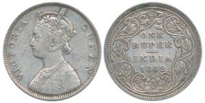 Victoria Queen, Silver Rupee, 1862, B / II / 0 / 6. About Very Fine, Extremely Rare.