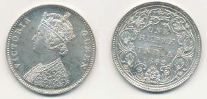 Victoria Queen, Silver Rupee, 1862, A / II / 0 / 10. Extremely Fine.
