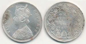 Victoria Empress, Silver Rupee, 1878, A / I dot. About Extremely Fine, Rare.