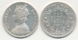 Victoria Empress, Silver Rupee, 1880, A / I ’C’ incuse; A3 / IV dot. Very Fine. (2)
