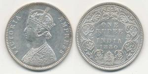 Victoria Empress, Silver Rupee, 1880, A3 / I dot, A3 / II dot. Very Fine. (2)