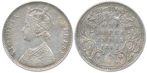 Victoria Empress, Silver Rupee, 1881, A3 / IV dot. Very Fine.