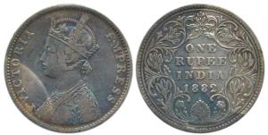 Victoria Empress, Silver Rupee, 1882, A3 / IV dot. About Very Fine.